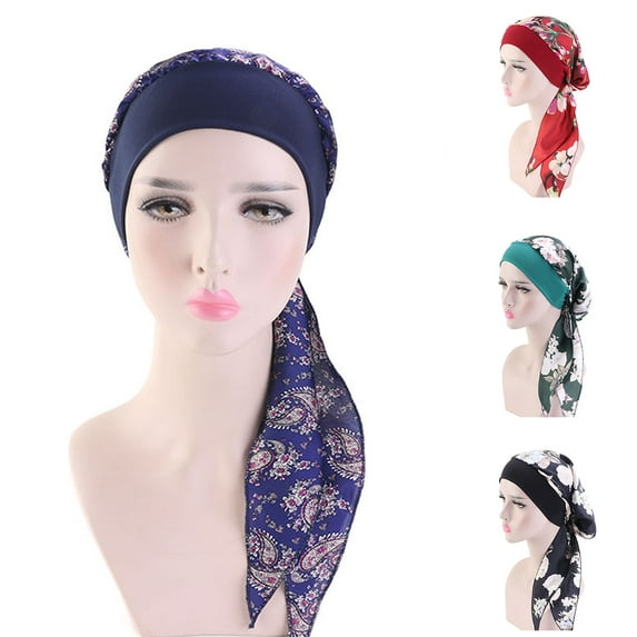 Visland Headwear Turban Sleep Beanie Head Scarf Long Hair Head,Vintage Imitation Silk Floral Print Turbans for Women