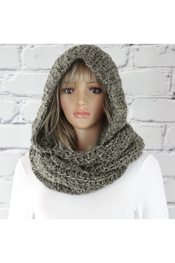 Hooded Scarf , Women Winter Woolen Knitted Warm Shawl Wrap Head Scarves,Black