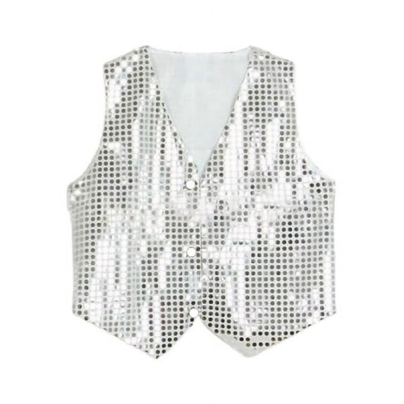 Visland Kids Costume Vest, Fashion Shiny Glitter Sequin Sleeveless V Neck Performance Vest Waistcoat for Hip-hop Jazz Dance Stage Party