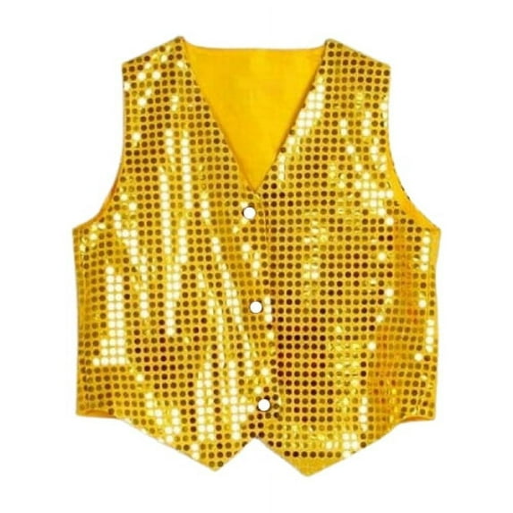 Visland Kids Costume Vest, Fashion Shiny Glitter Sequin Sleeveless V Neck Performance Vest Waistcoat for Hip-hop Jazz Dance Stage Party