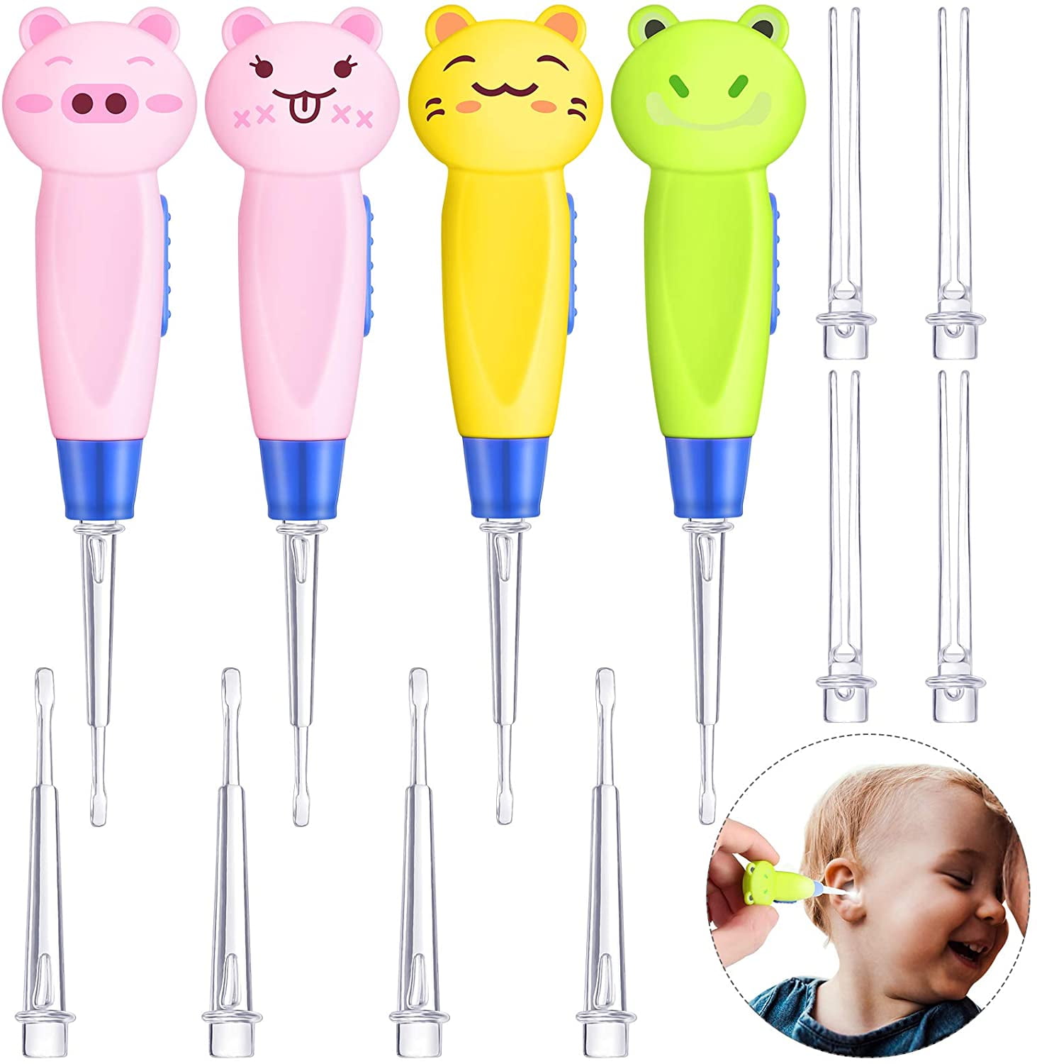 Visland Kids Ear Wax Removal LED Light Children Earwax Remover Tool LED  Illuminated Ear Pick Ear Wax Remover Clip Tweezers Ear Spoon Cleaner with  LED Light for Kids 