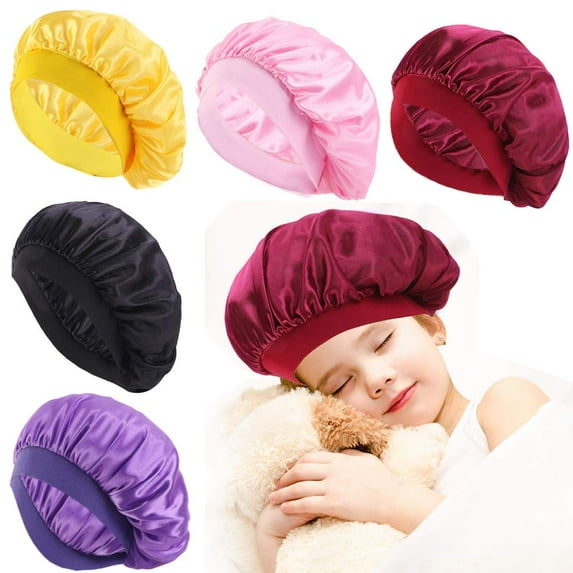 Visland Kids Satin Bonnets Wide Band Silk Night Sleep Cap Toddler Hair Sleeping Hat For Natural Hair Children Infant Newborn Babies Girls Boys
