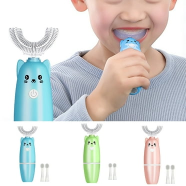 Visland Kids U-Shaped Electric Toothbrush wiht 2 Soft Hair Heads, Cartoon Modeling Toothbrush for Children , Deep Clean , Food Grade Material