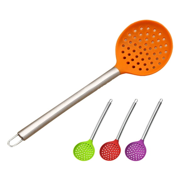 Visland Kitchen Silicone Skimmer Slotted Spoon with Heat-Resistant Stainless Steel Handle, Silicone Non-Stick Spoon for Removing, Filtering, Skimming, Cooking, Frying, Strainer