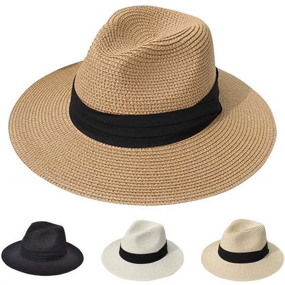 Visland Ladies Hat Wide Brim Sun Wide Applications Simple Pure Color Straw Hat for Beach