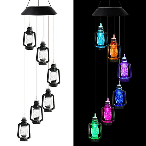 Visland Lantern Wind Chime, Color Changing Mobile LED Solar Wind Chime Outdoor Mobile Hanging Patio Light, Porch, Deck, Garden Decor
