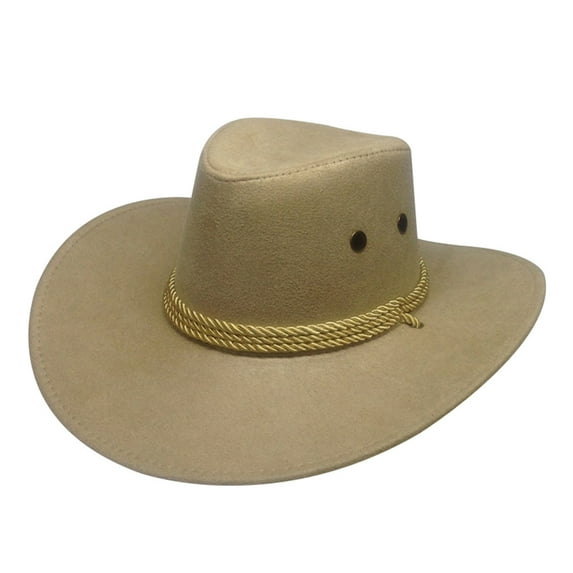 Visland Leather Cowboy Hat — Handcrafted Suede Hat— Breathable - Adjustable Wide Brim Jazz Cap Costume Accessory, Beige