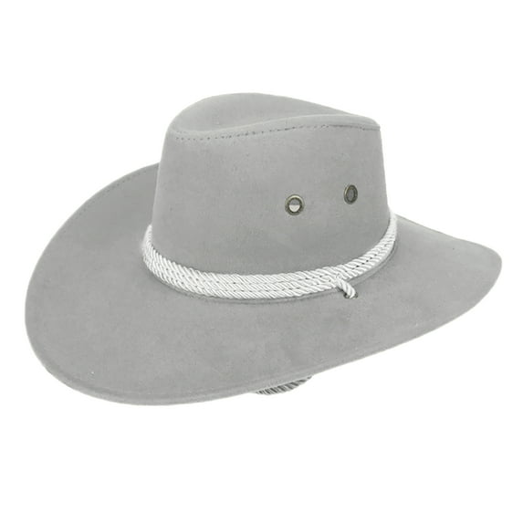 Visland Leather Cowboy Hat — Handcrafted Suede Hat— Breathable - Adjustable Wide Brim Jazz Cap Costume Accessory,Grey