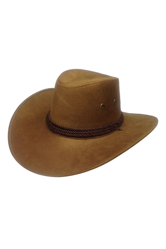 Leather Cowboy Hat — Handcrafted Suede Hat— Breathable - Adjustable Wide Brim Jazz Cap Costume Accessory, Khaki