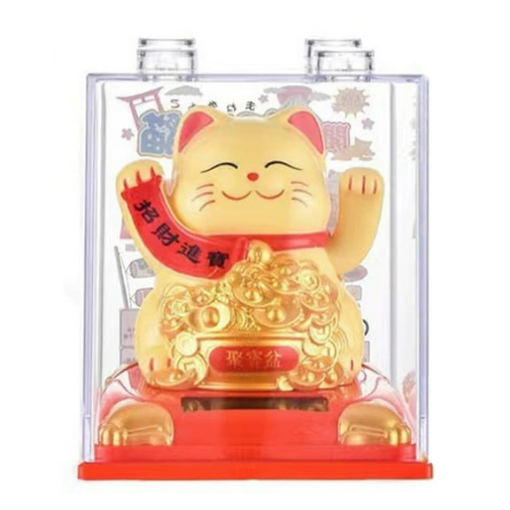 Visland Lucky Cat Mold Cartoon Solar Powered Good Symbolism Swing Arm Lucky Cat Waving Fortune Figurine Cat Decoration