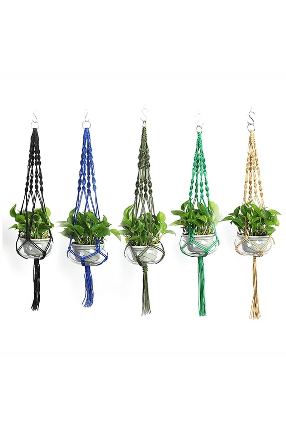 Macrame Plant Hanger , Indoor Handmade Woven Rope Hanger Kits and Wood Beads, Hanging Planter Basket Holder for Boho Home Decor