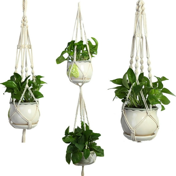 Visland Macrame Plant Hangers, Handmade Cotton Rope Hanging Planters Set Flower Pots Holder Stand for Indoor Outdoor Boho Home Decor