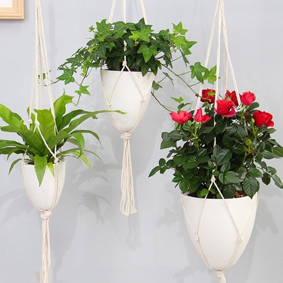 Visland Macrame Plant Hangers with Pots (Plastic Planters Included) Indoor Outdoor Hanging Planter Tassel Flower Pots Holder