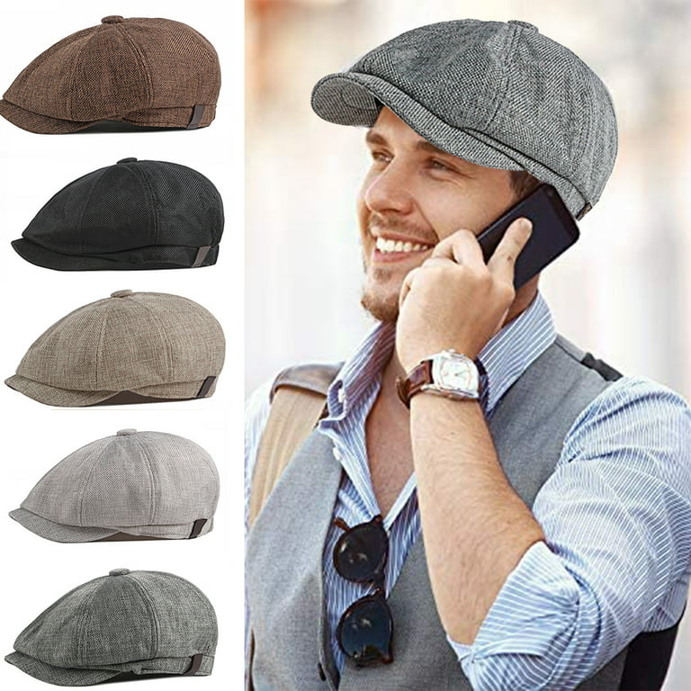 Visland Men Beret Hat, Vintage Solid Color Elastic Soft No Deformation  Sweat Absorption Breathable Casual Cap for Summer Gift Newsboy Cabbie Ivy