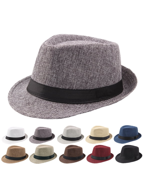 Men Solid Color Wide Brim Fedora Felt Hat Panama Cap Boater Summer Beach Sunhat