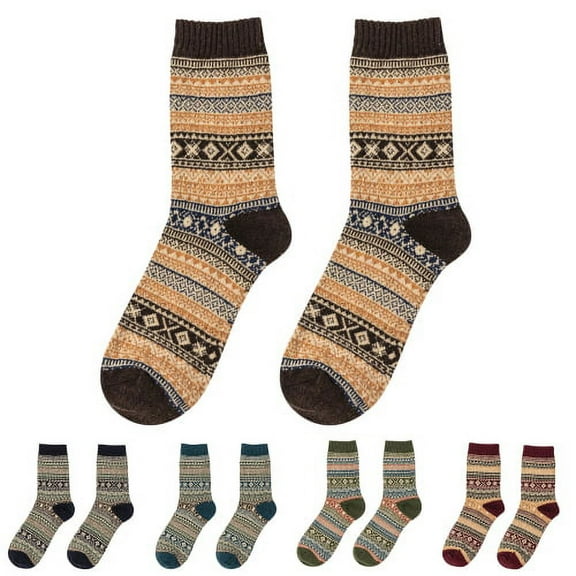Visland Men Women Knitted Socks, Fashion Casual Vintage Pattern Thick Soft Cozy Woolen Yarn Winter Foot Warm Middle Tube Crew Socks for Daily Wear