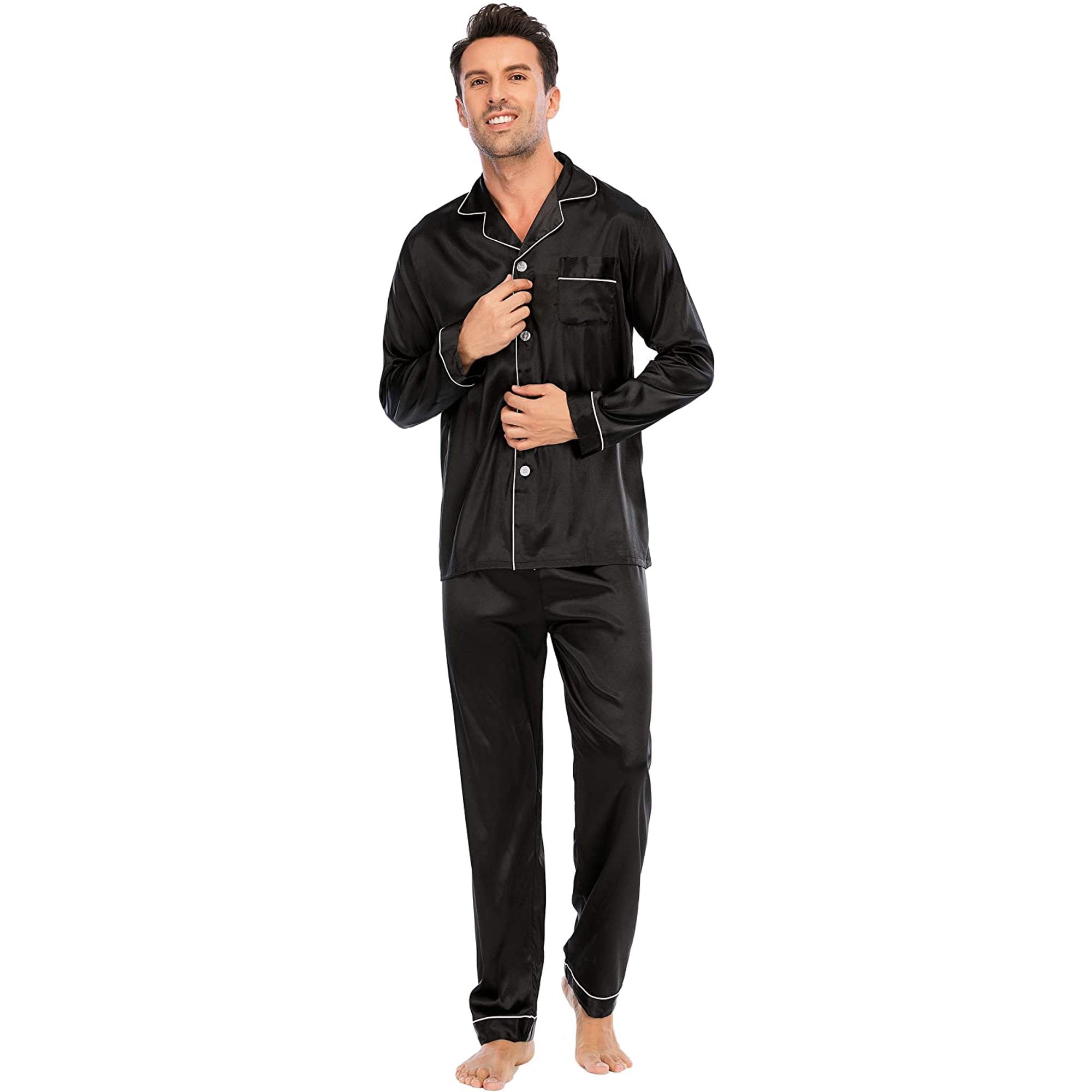 Visland Men's Silk Satin Pajamas Set, Long Sleeve 2 Piece Sleepwear ...