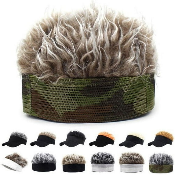 Visland Mens Novelty Fake Hair Visor Cap, Adjustable Sun Visor Hat with Wig Spiked Hairs with Spiked Hair Fashion Baseball Golf Cap for Men %26 Women