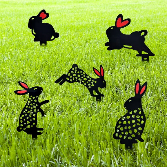 Visland Metal Rabbit Decorative Garden Stakes, Black Rabbit Silhouette Yard Stakes Garden Spring Decor Outdoor Statues Easter Decor
