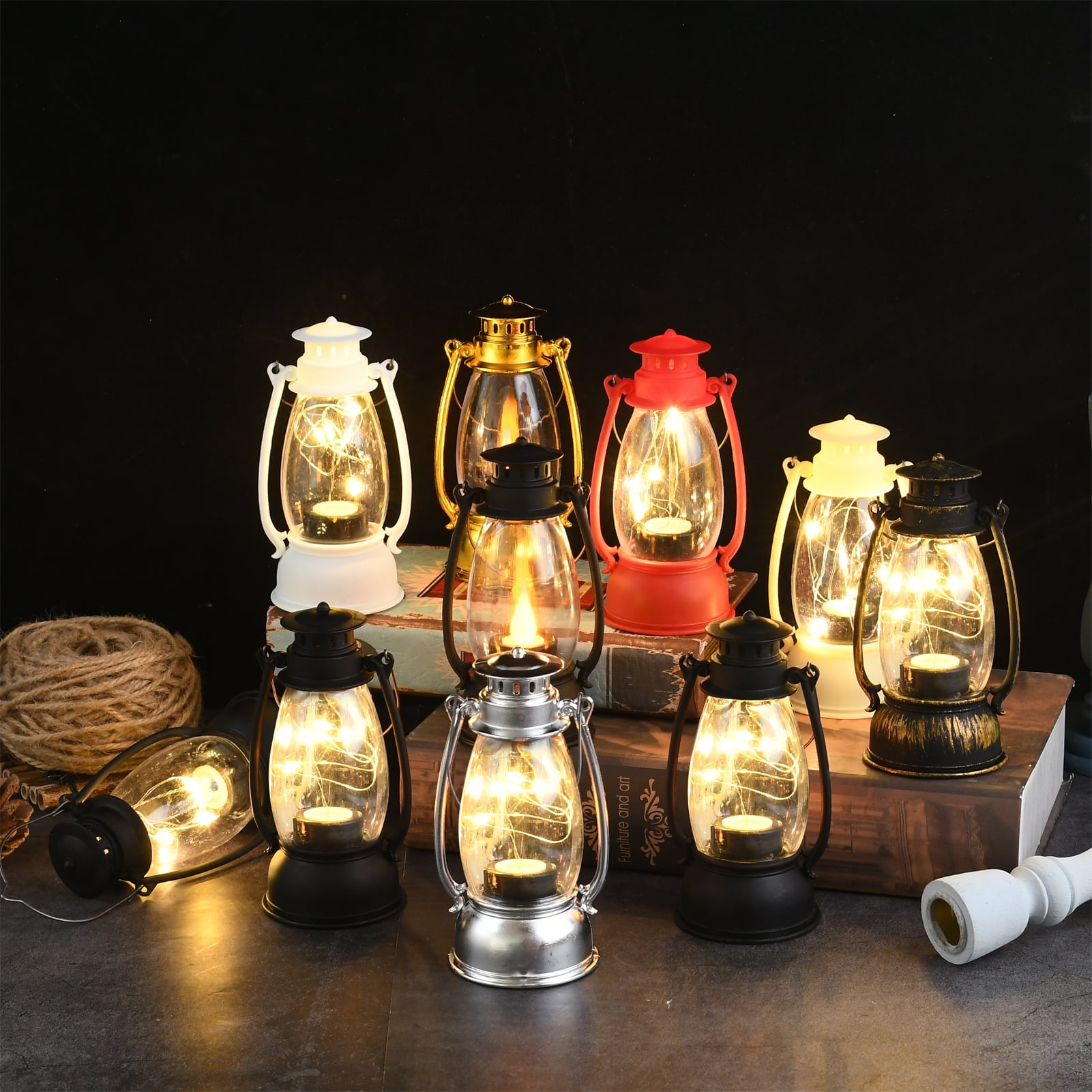 24 Pack Mini Lanterns Bulk, Small Lanterns Decorative with LED Flameless  Candle, Vintage Style Indoor Outdoor Lantern Hanging Battery Operated LED