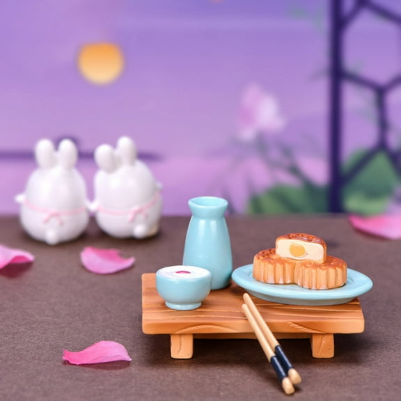 Visland Moon Cake Kitchenware Lotus Mini Decor, Miniature Garden Decoration Gift for Mid-Autumn Festival