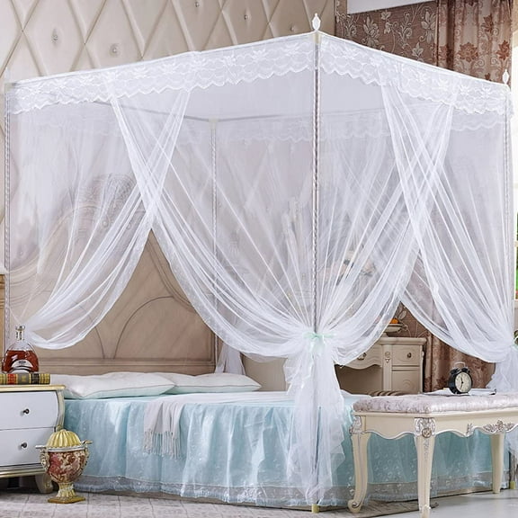 Visland Mosquito Net, 4 Corner Post Bed Canopy, Quick and Easy Installation for King Size Beds Large Queen Size Bed Curtain