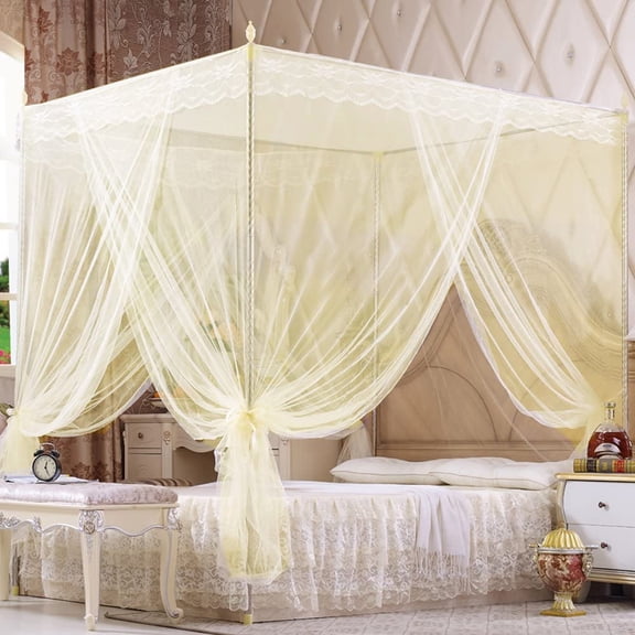 Visland Mosquito Net, 4 Corner Post Bed Canopy, Quick and Easy Installation for King Size Beds Large Queen Size Bed Curtain