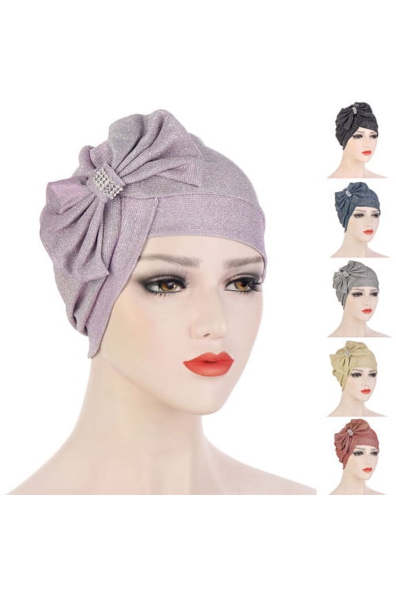 Muslim Cap Solid Color Cross Shape Lady Bow-knot No Brim Indian Turban Hat for Spa