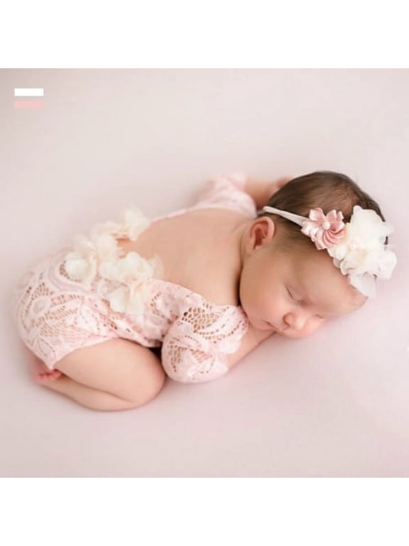 Newborn Baby Girls Photography Props Photo Shoot Outfits Flower Headband Cute Lace Romper