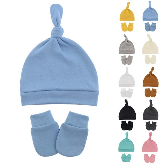 Visland Newborn Beanie Hat Gloves Set, Baby Girl Beanie Elastic Summer Hats for Newborn Infant Cotton