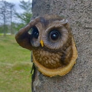 Visland Outdoor Tree Garden Decor, Owl Yard Sculptures Statues Tree Face Peeker Decorations Gardening Christmas Gifts