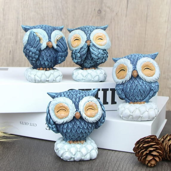 Visland Owl Statue Shelf Decor, Cute Blue Owl Decor Figurines Collectibles Ornament, Home Decorations for Living Room Bedroom Office, Animal Sculpture Décor Owl Gifts for Owl Lovers