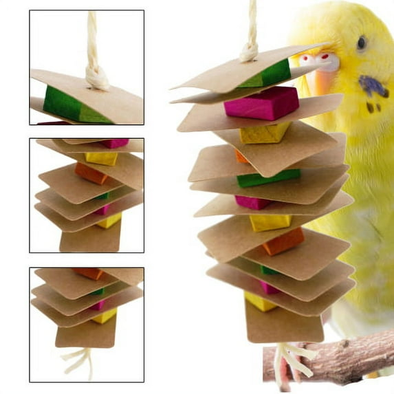 Visland Parrot Chewing Toys, Multicolored Bite Resistant Wooden Cardboard Block  Waterfall Bird Tearing Entertaining Toys Suggested for Cockatoos
