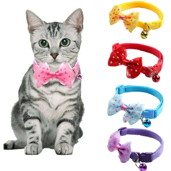 Visland Pet Bell Necklace Cat Necklace Colorful Nylon Collar,Cat or Small Dog Collar Adjustable Breakaway Pet Collar with Bow