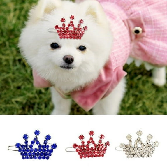 Visland Pet Dog Tiara Crown Hair Clips for Small Dogs Costume Crystal Rhinestone Girls Puppies Cats Barrette Grooming Hair Accessories