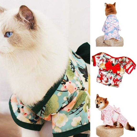 Visland Pet Kimono Costume, Breathable Japanese Style Bow-knot Pet Dog Cat Clothing for Party birthday Festival 1PC