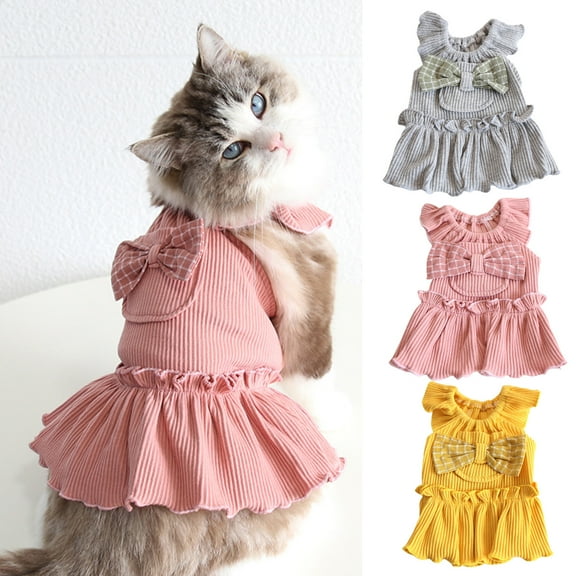 Visland Pet Skirt Breathable Soft Sweet Teddy Small Dog Bowknot Pocket Dress for Wedding Party