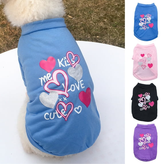 Visland Pet Sweatshirt O Neck Casual Super Soft Pink Heart Print Dog Puppy Vest Pet Supplies