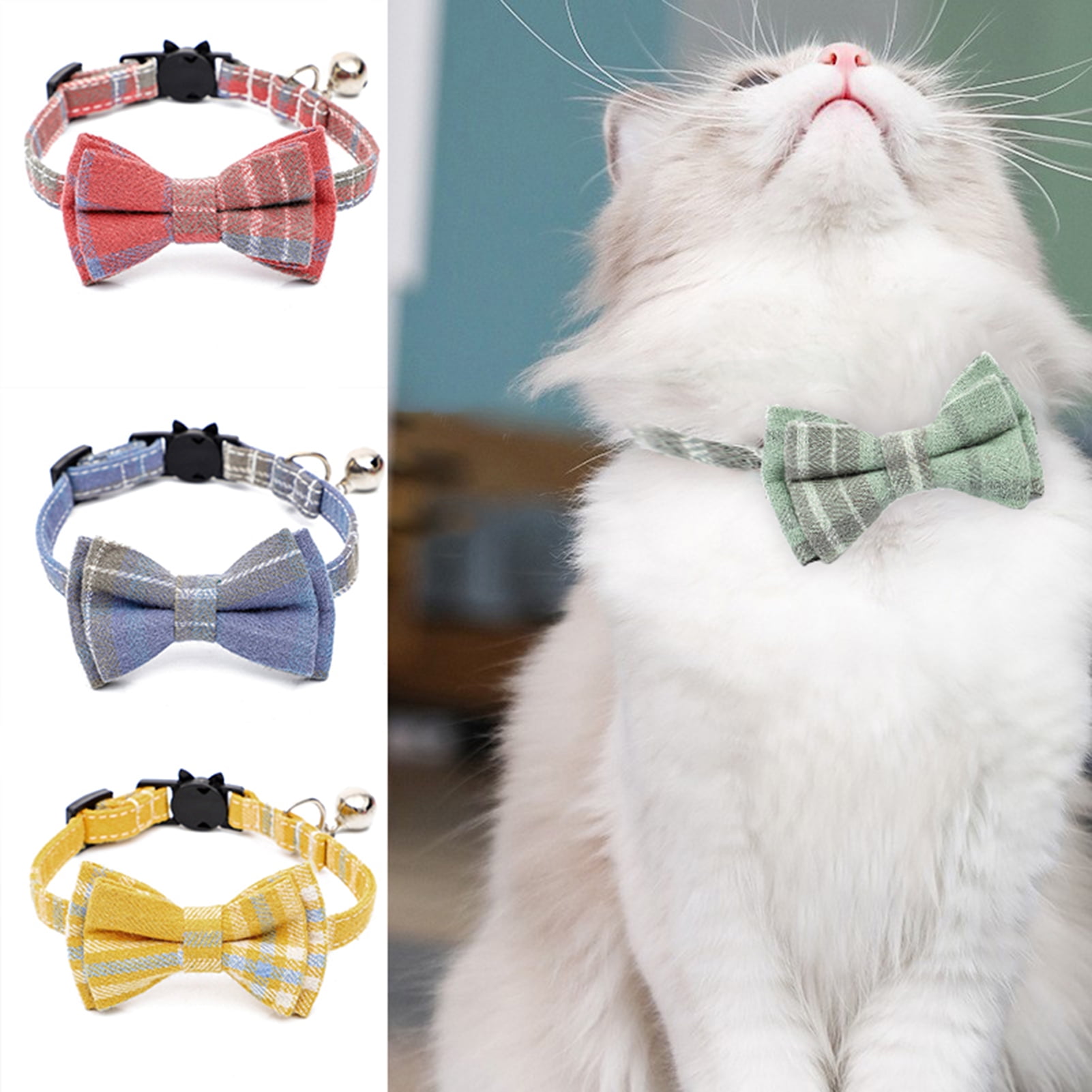 Visland Plaid Cat Collar with Removable Bow Tie, Cat Bowtie Plaid