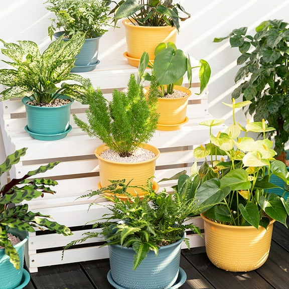 Visland Plastic Planter, Plants Plastic Pots with Multiple Drainage Holes and Tray, Plastic Flower Pots Plastic Plant Pot for All Home Garden Flowers Succulents