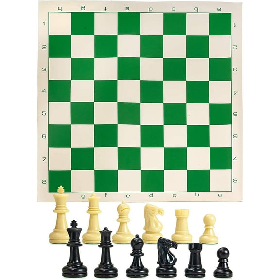 Visland Portable Chess Pieces Set, 32 Single Weighted Tournament Chess Pieces, Green Travel Chess Mat Travel Game