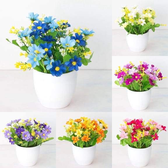 Visland Potted Artificial Flowers Fake Flowers in Pots Faux Flowers in Pot for Home Office Decoration Desktop Decor
