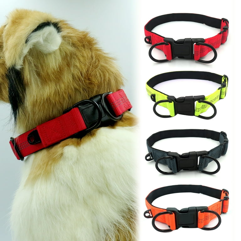 Visland Reflective Dog Collar With Double D ring Extra Id Tag D ring Attached Buckle Adjustable Safety Nylon Pet Collars For Medium Large Dog