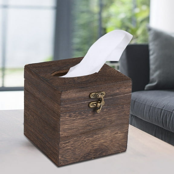 Visland Retro Style Wooden Tissue Box Useful Paper Napkin Holder Case for Bathroom Bedroom Office Car