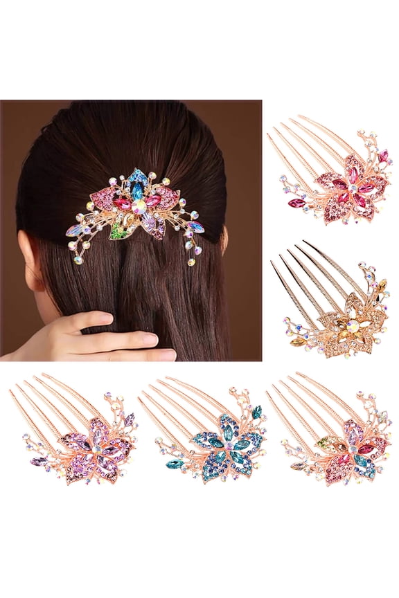 Rhinestone Hair Comb, Fashion Flower Faux Crystal Shiny Alloy Five-tooth Design Hair Side Comb Insert Comb Hair Accessories for Women/Bride