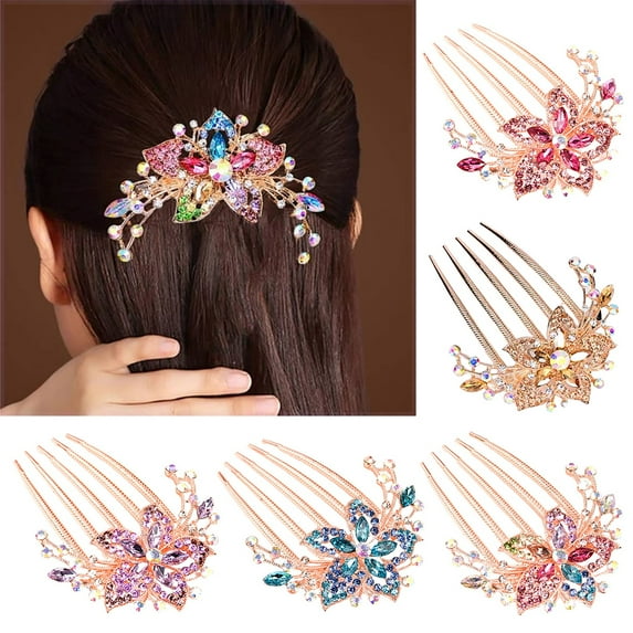 Visland Rhinestone Hair Comb, Fashion Flower Faux Crystal Shiny Alloy Five-tooth Design Hair Side Comb Insert Comb Hair Accessories for Women/Bride