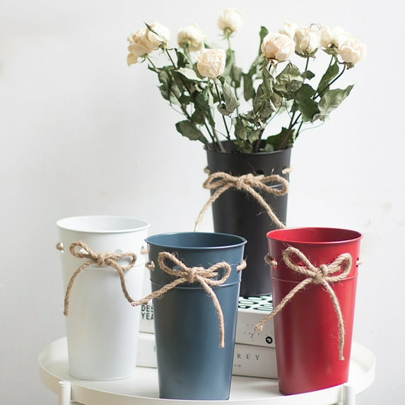 Visland Rustic Mini Tin Garden Bucket Planter with Hemp Rope, Metal Flower Container Planter for Home and Office Décor
