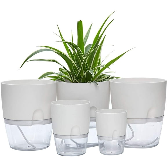 Visland Self Watering Pots for Indoor Plants, Flower Pot Modern Decorative Plastic Planter with Water Storage for All House Plants, Flowers, Herbs