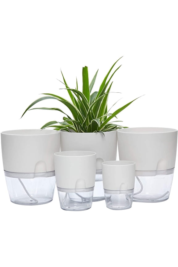 Self Watering Pots for Indoor Plants, Flower Pot Modern Decorative Plastic Planter with Water Storage for All House Plants, Flowers, Herbs