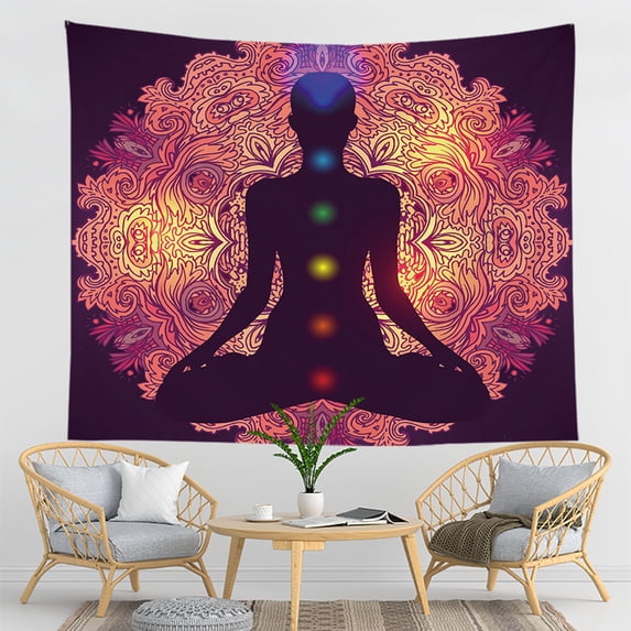 Visland Seven Chakra Tapestry - Bohemian Mandala Yoga Meditation Wall Hanging Boho Studio Room Decoration Spiritual Gift Art Home Bedroom Decor Living Room Divider Door Curtain Balcony Sheer